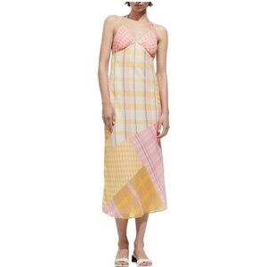 Mango pink/yellow printed halter dress size small